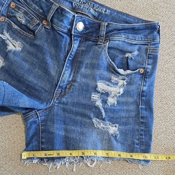 American Eagle Hi Rise Shortie Super Stretch Distressed Jean Shorts - Size 10 - Picture 7 of 12